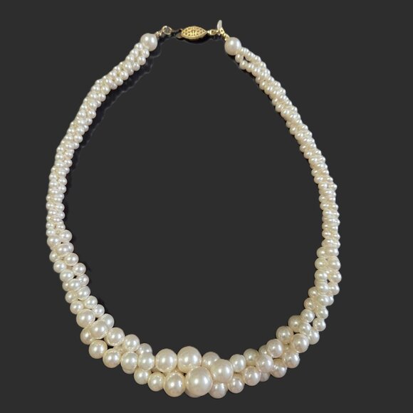 Timeless RMN Faux Pearl Graduated Twisted Triple Strand Necklace - Picture 3 of 8